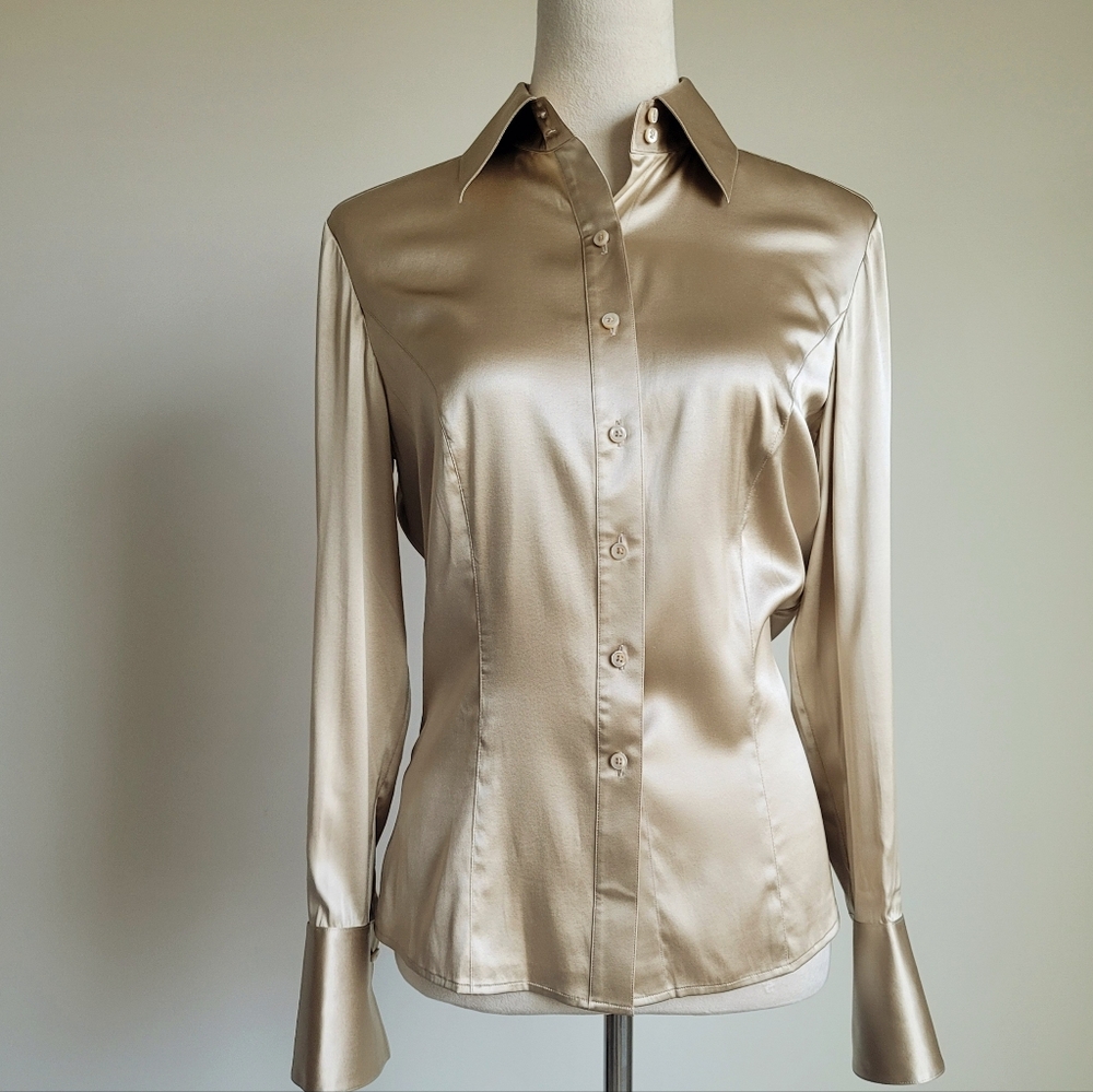 NWOT Vintage Ann Taylor Silk Blouse, Long Sleeve with French Cuff, Size 8 - Picture 14 of 15